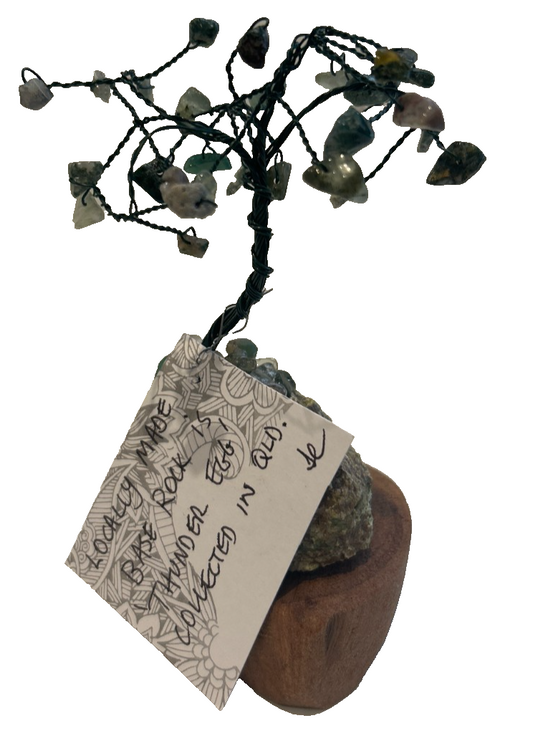Handcrafted Gemstone Wire Bonsai on Thunder Egg Base – Made in Queensland, Austr