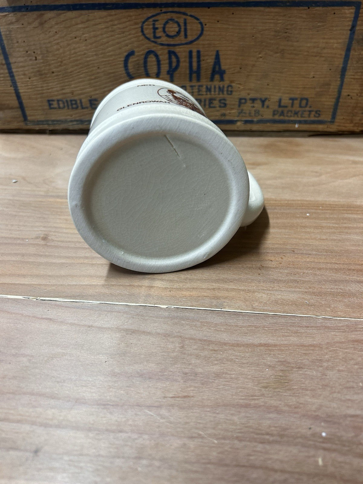 Ned Kelly Mug Glenrowan Victoria 1980s Pottery Brown Rim Gaol Quote