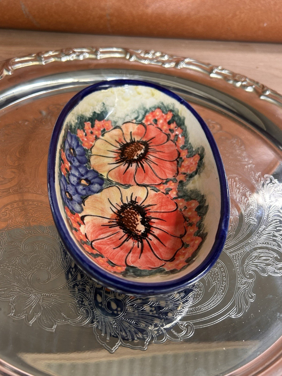 Eva’s Collection UNIKAT K. Kaleta Hand-Painted Boleslawiec Floral Bowl 18 cm