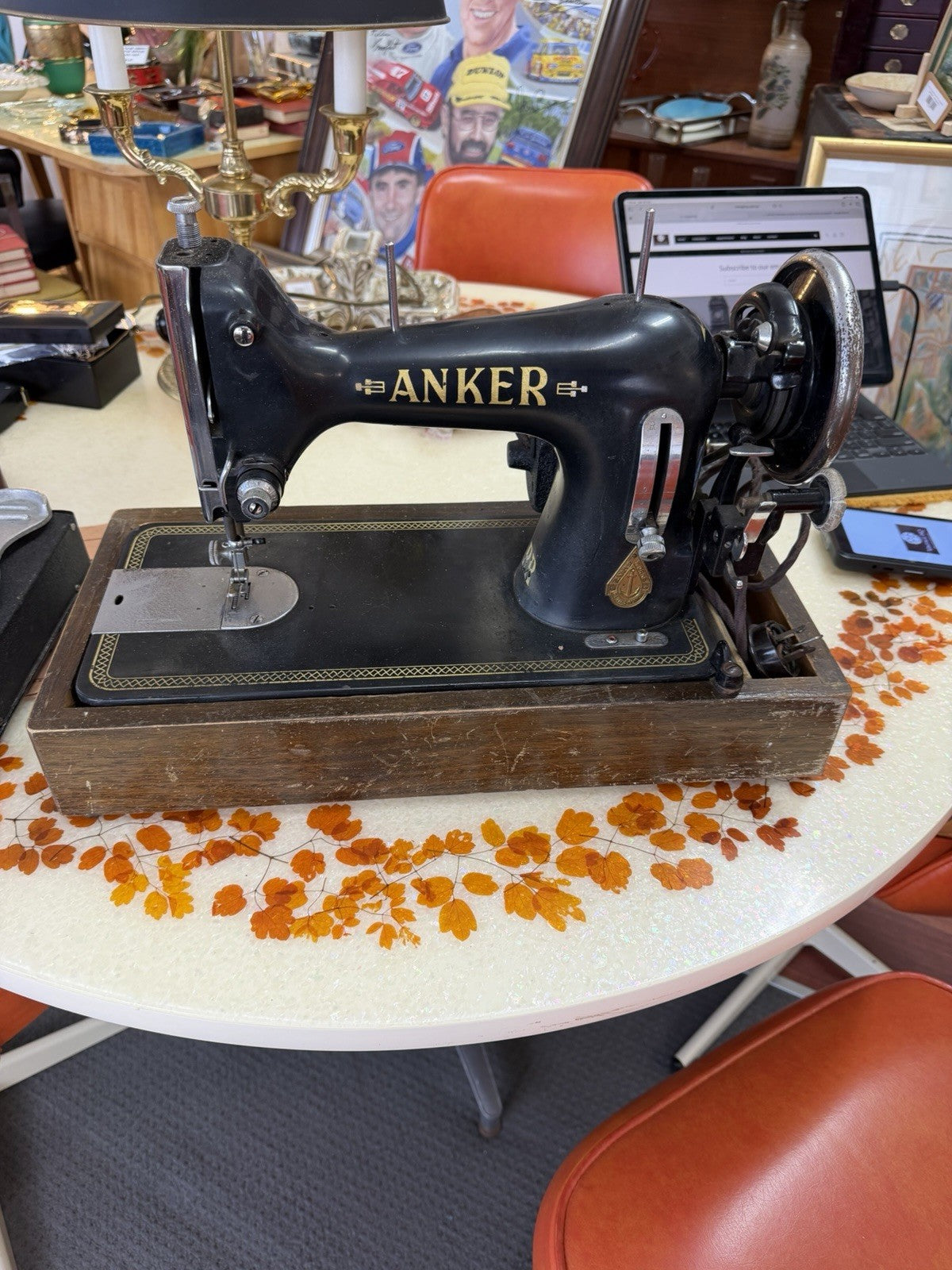 Vintage 1950s ANKER RR Sewing Embroidery Machine Germany Case Manual Motor
