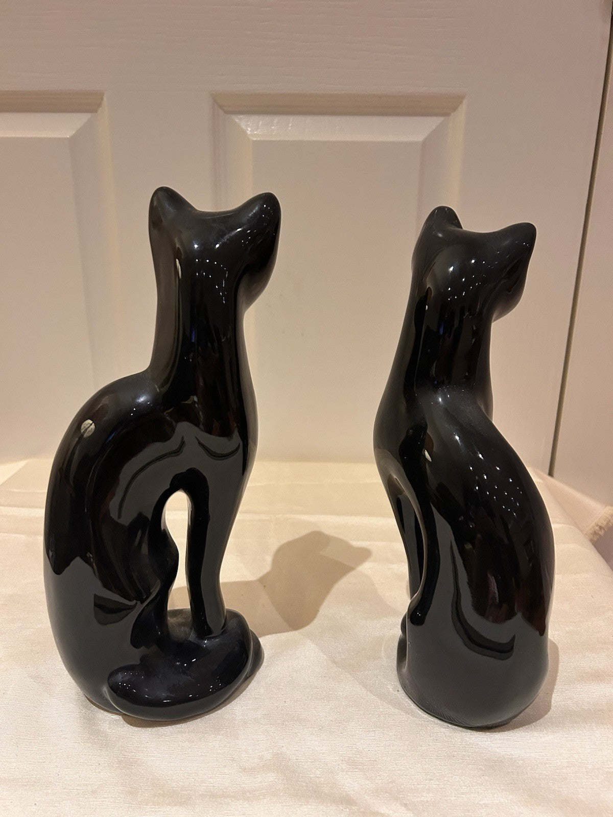 Vintage Pair Black Ceramic Cat Figurines Made in Taiwan 25cm Gloss Finish