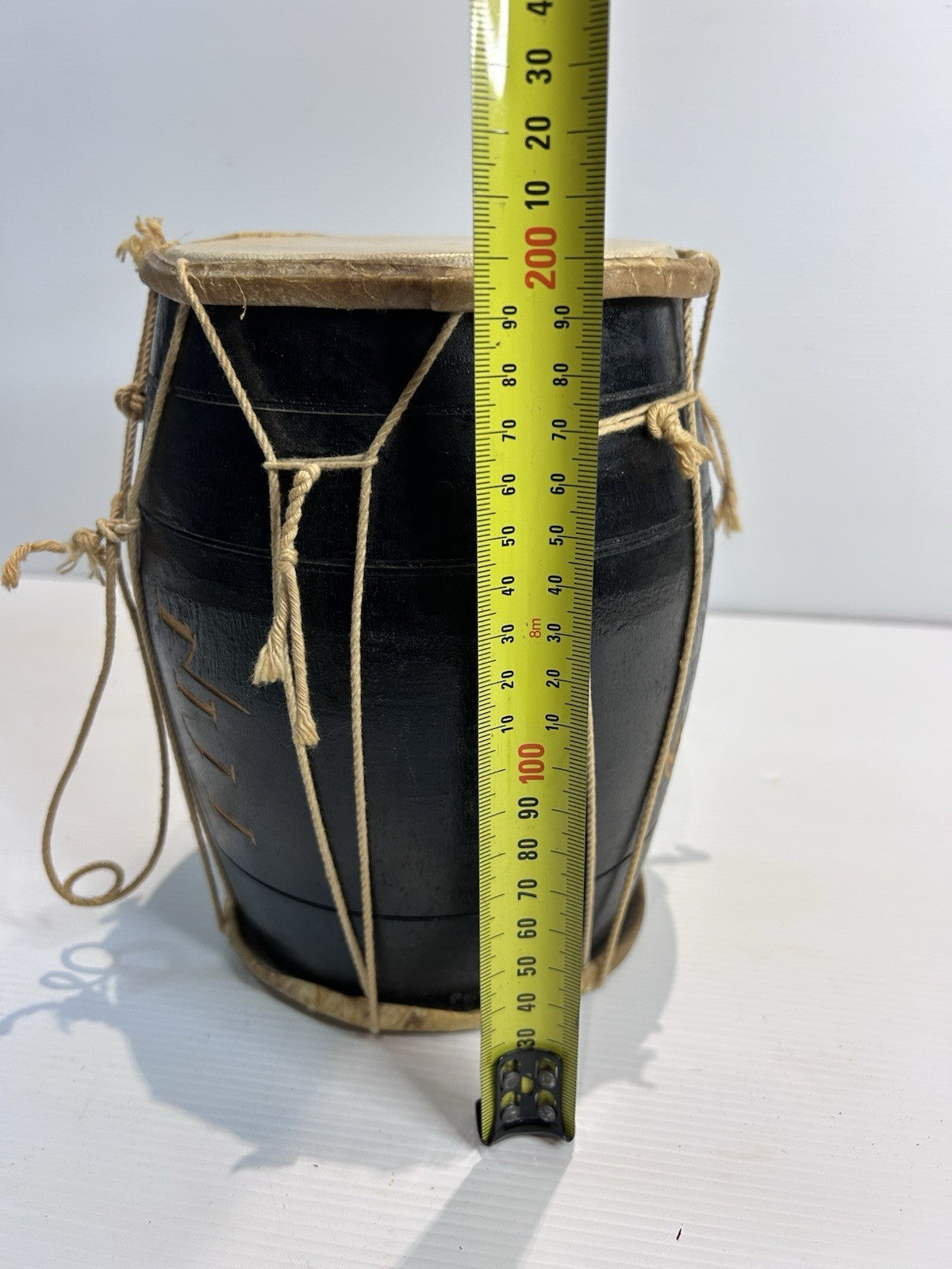 Fijian Handcrafted BULA Drum Black Wood Goat Skin Head 20cm Souvenir Decor
