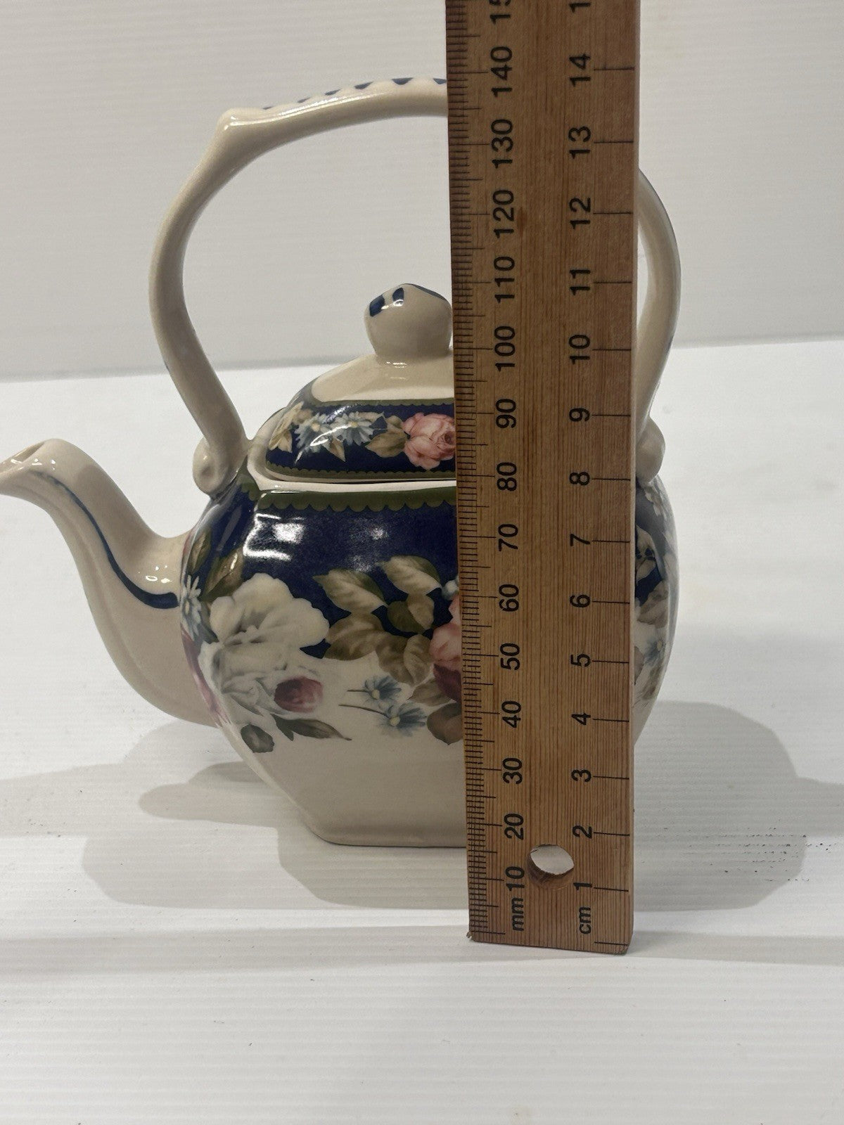 Ascot Fine China Teapot Floral Blue Rose Square Handle Vintage England