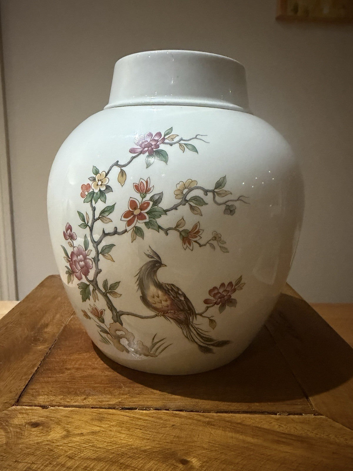 Burleigh Ironstone Ginger Jar & Lid Oriental Bird Floral Staffordshire England