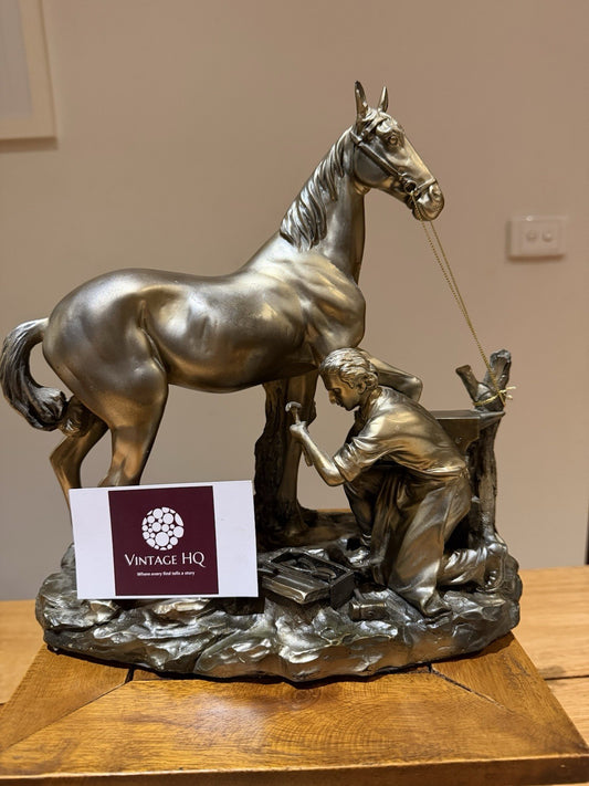 Cold Cast Bronze Farrier Horse Sculpture Equestrian Blacksmith 26cm