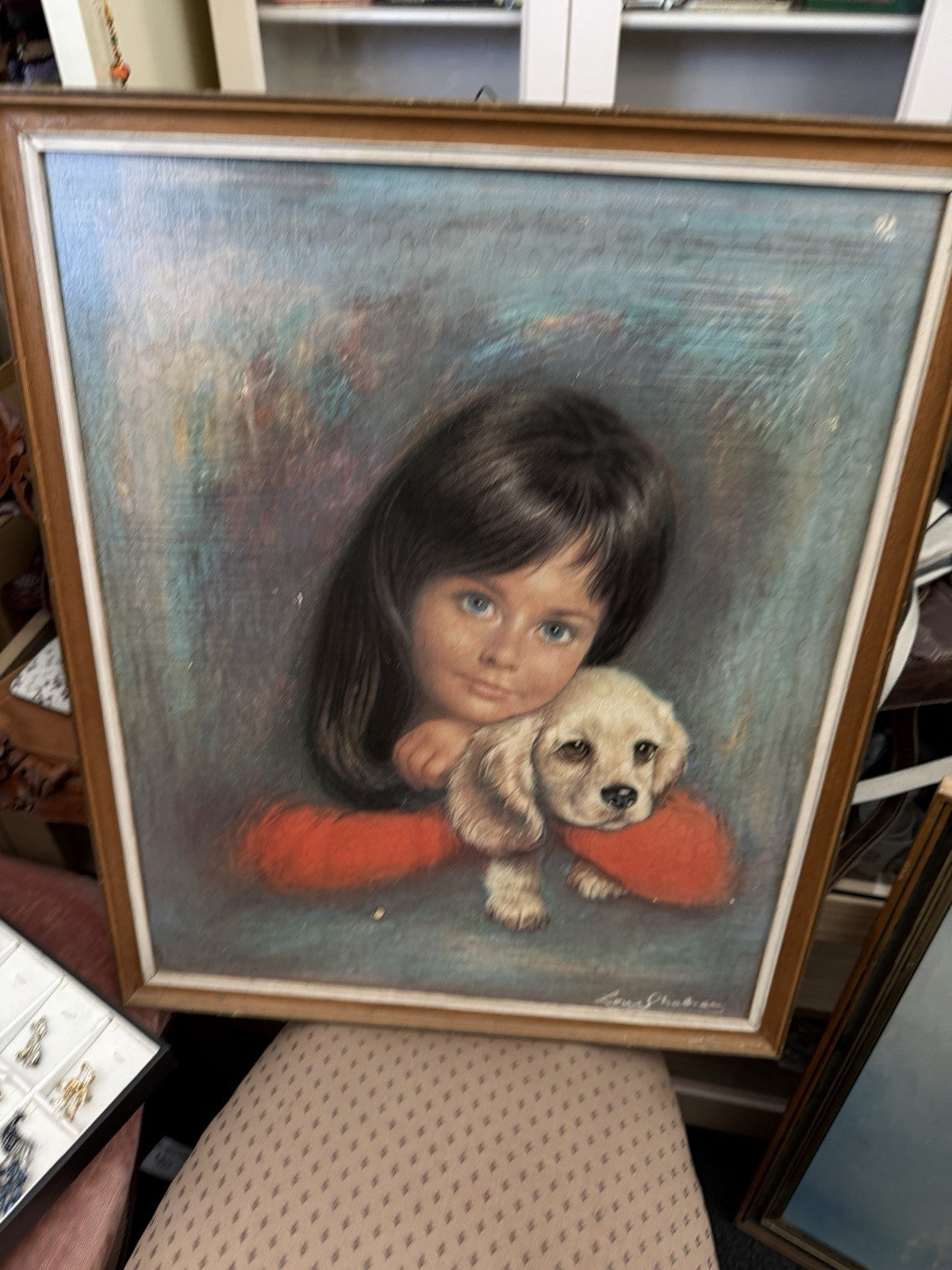 1960's Kitsch "Puppy Love" Louis Shabner 1917-1981 Framed Print 