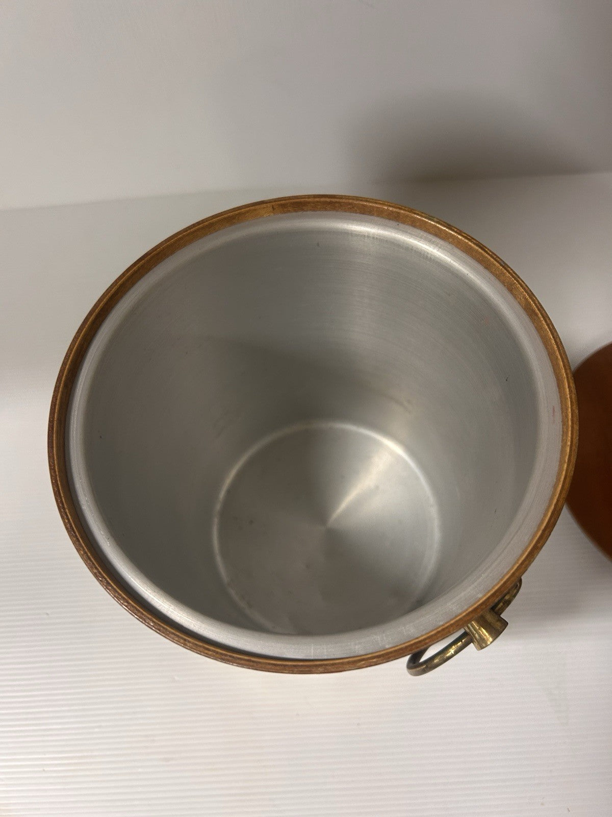 Mid-Century Ice Bucket Hand Painted Farm Scene Brass Trim