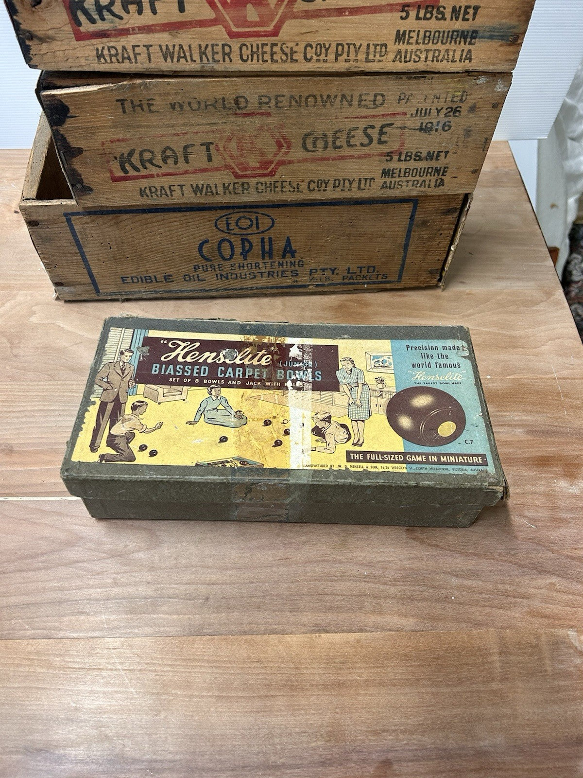 Vintage Henselite Junior Biassed Carpet Bowls Set in Box Melbourne Australia