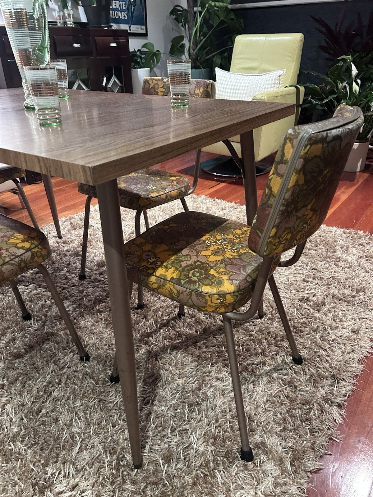 1960s Retro Dining Set Laminate Table + 6 Floral Chairs Cowes Original