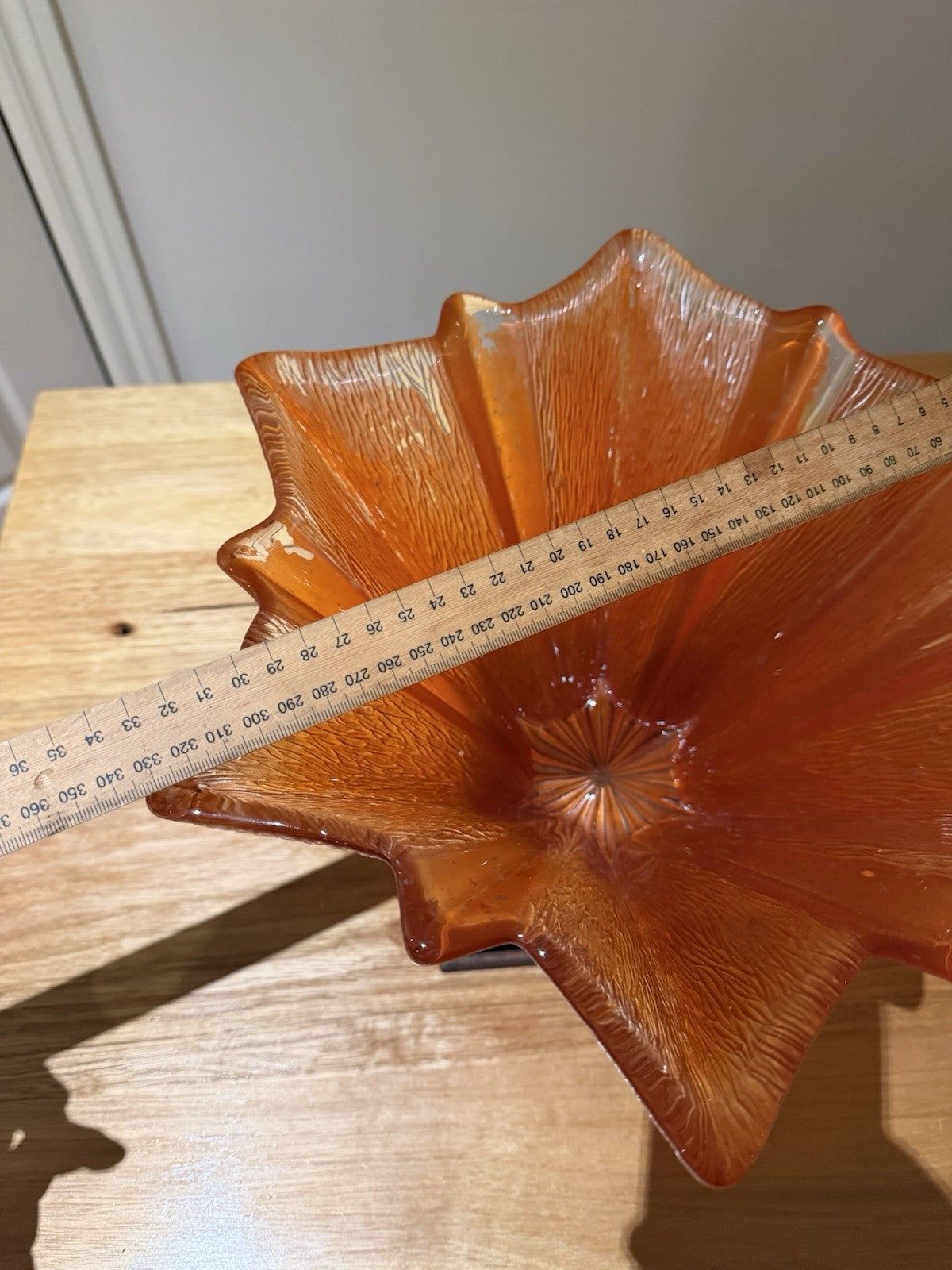 Vintage Walther Glas Star Bowl Orange Bark Glass Germany MCM 34cm