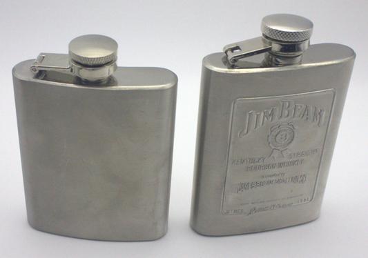 Jim Beam Stainless Steel Hip Flasks – Branded & Plain (Pair)