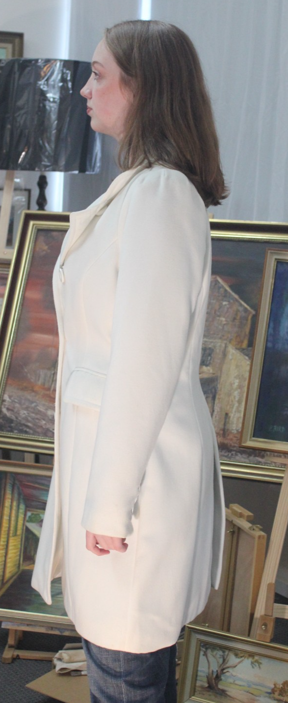 Ladies White Double Breasted Long Coat Lifestyle Wear Size 12 Tailored Jacket