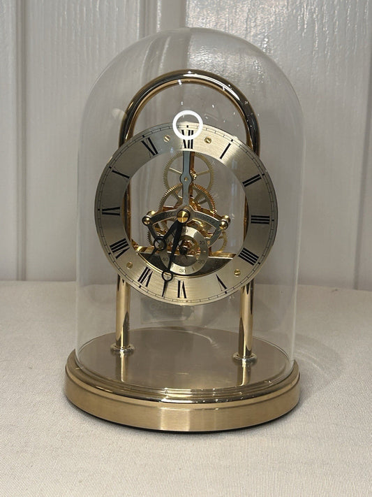 Seiko Quartz Skeleton Mantel Clock QAW101G Brass & Glass Dome Japan Vintage