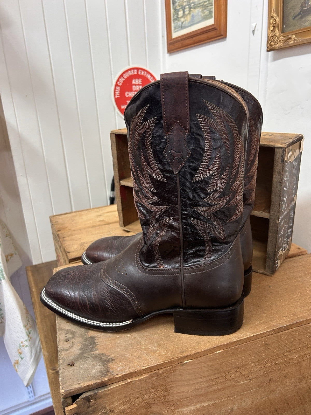 Ringers Western Cowboy Longreach Boots Size 10 EE Brown Leather Made in Mexico