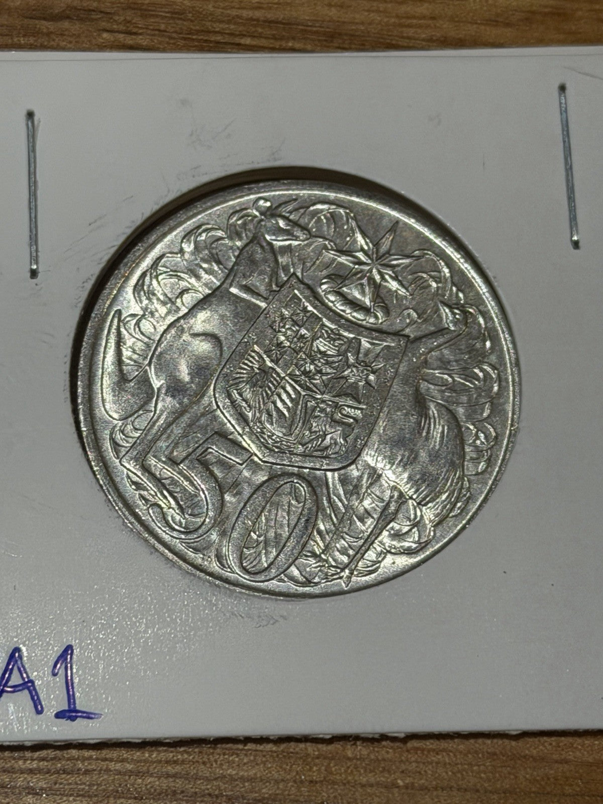 1966 Australian Round 50 Cent Coin Silver Elizabeth II Coat of Arms Vintage