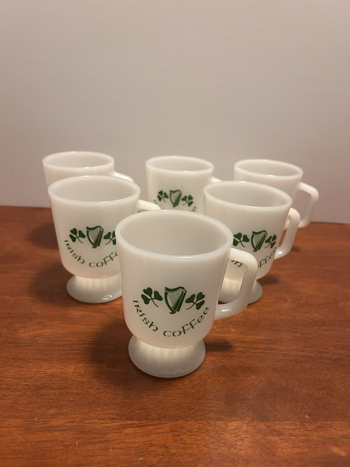 6x Anchor Hocking Fire King Irish Coffee Milk Glass Mugs USA