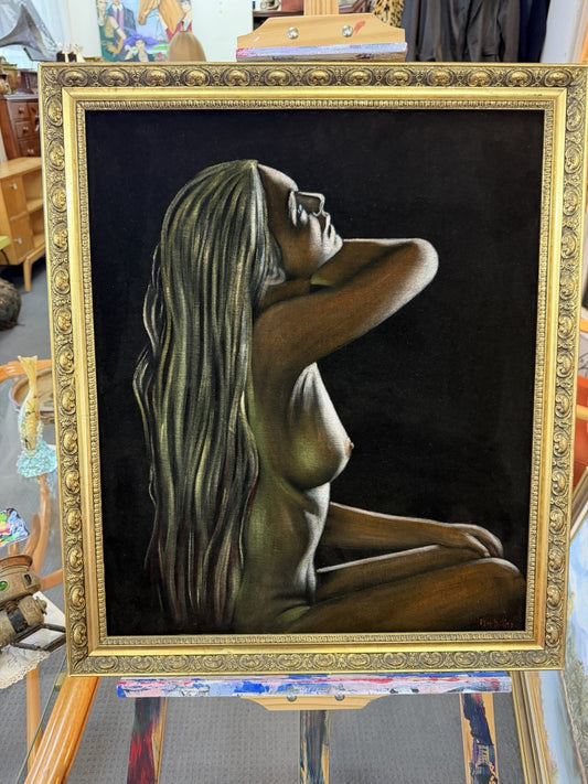 Perc Miller Original Black Velvet Painting Nude Woman Australian Art Signed