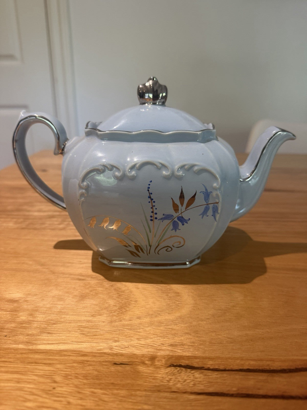 Vintage Sadler 2058 Bluebell Teapot Sugar Bowl Set Silver Trim England