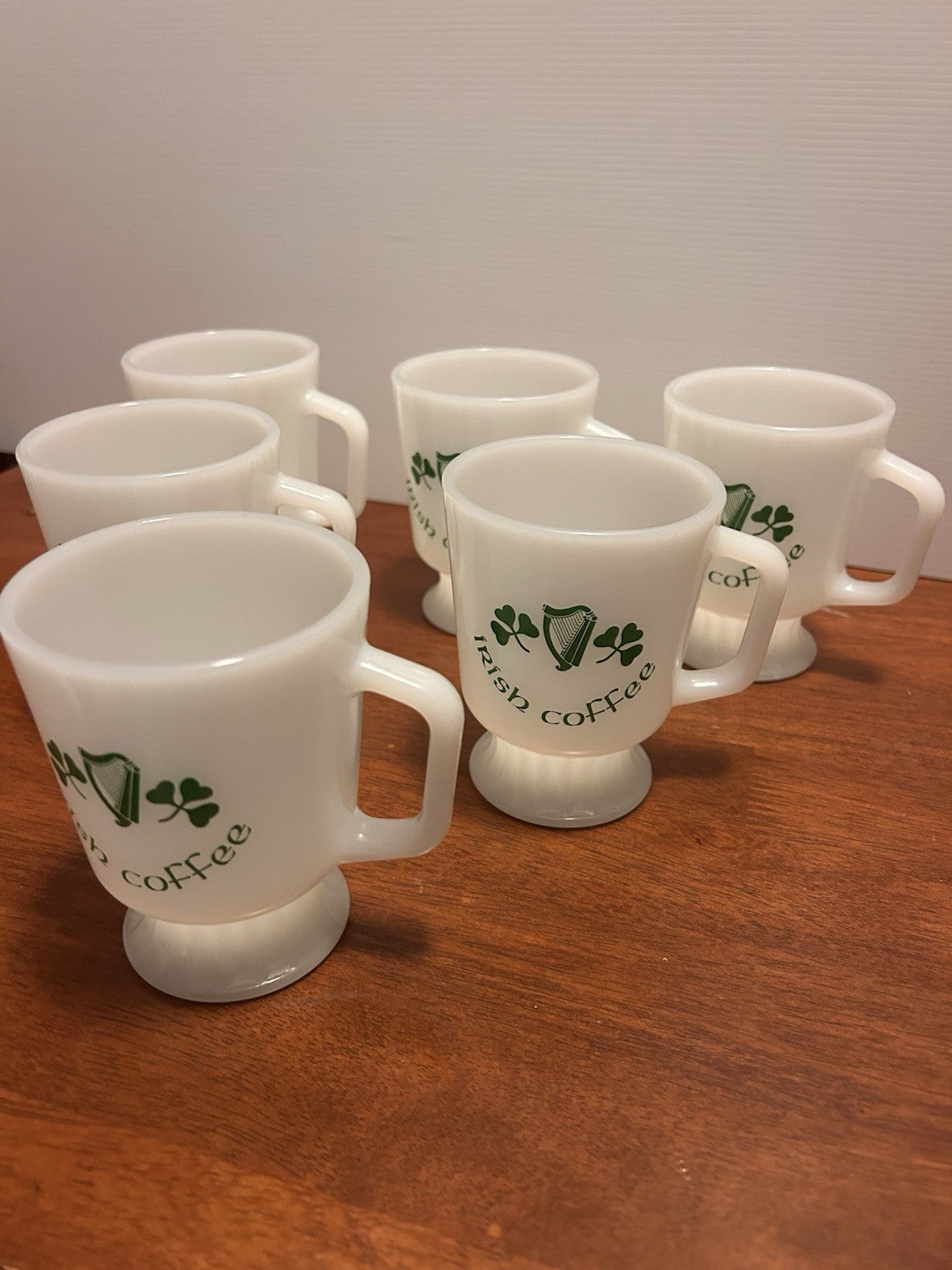 6x Anchor Hocking Fire King Irish Coffee Milk Glass Mugs USA