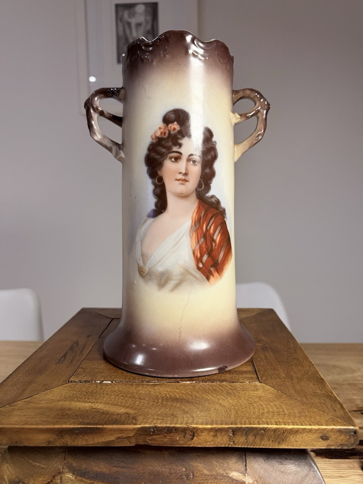 Antique Carl Tielsch CT Portrait Vase c1900 German Porcelain Eagle Mark