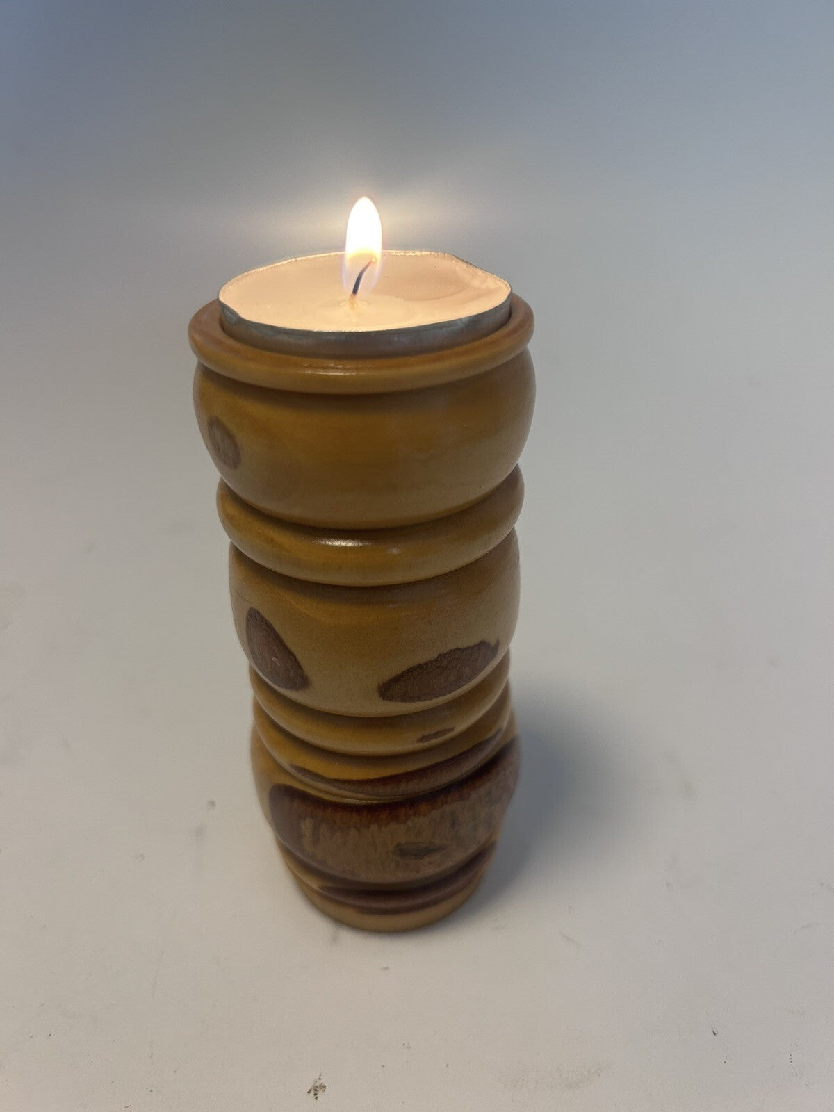 Vintage Hand-Turned Wooden Tealight Candle Holders – Pair Rustic Timber