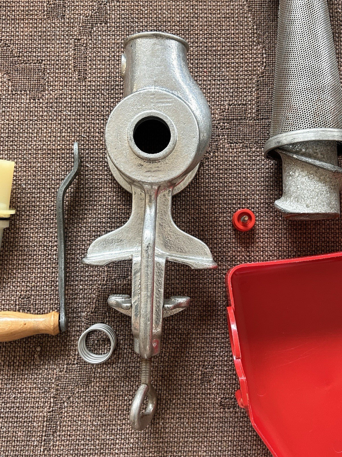 Tre Spade Hand Crank Food Mill Grinder w/ 2 Funnels Vintage Kitchen Italy