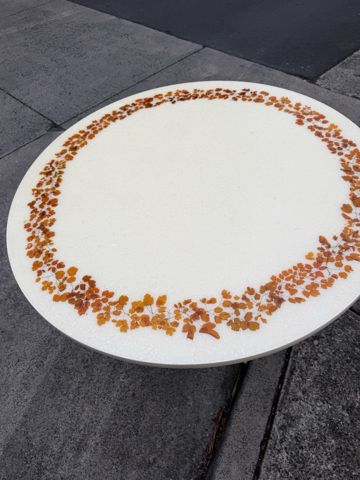 1970s Resin Floral Round Dining Table & 4 Orange Swivel Chairs Retro Vintage