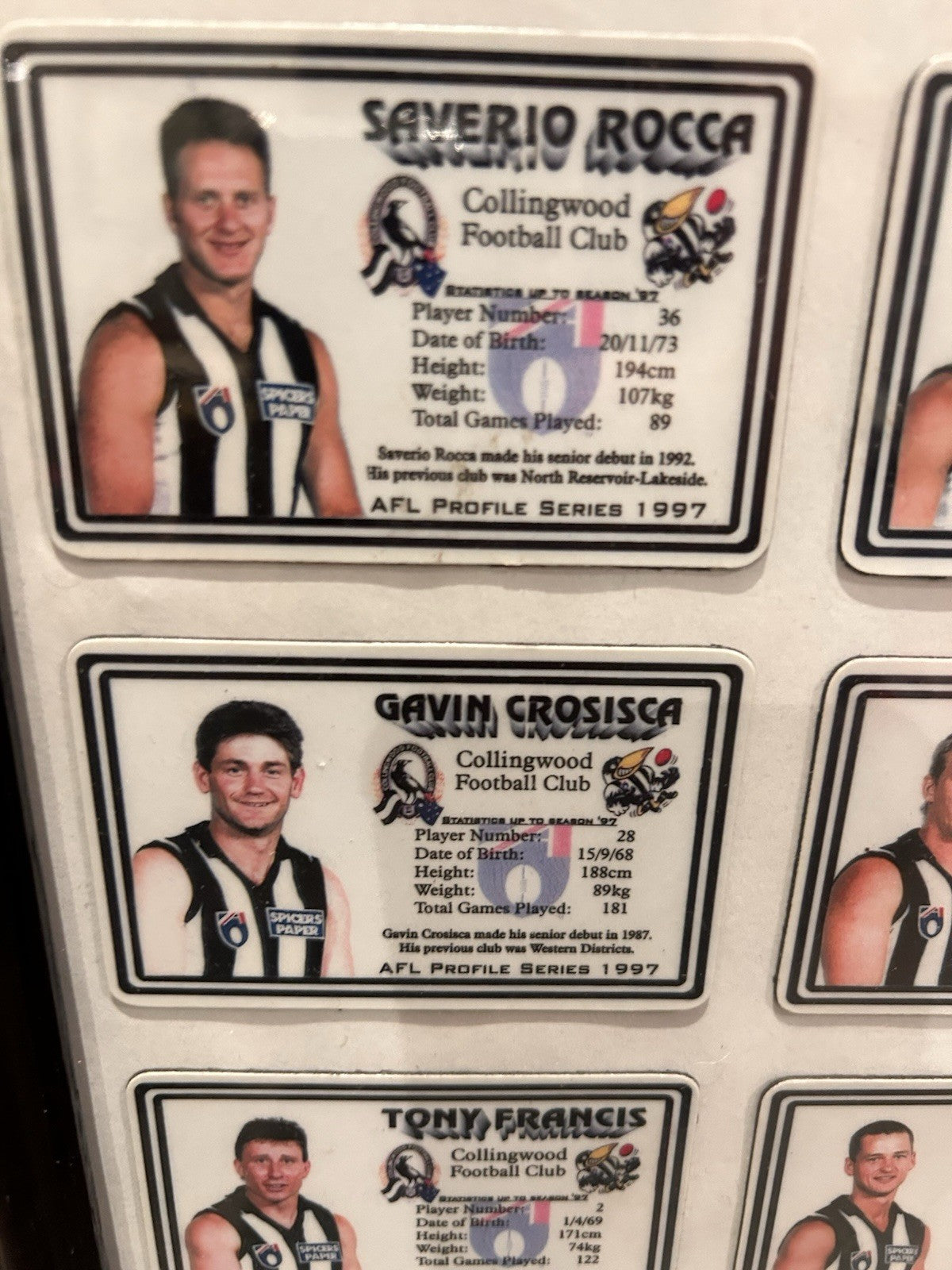 Collingwood AFL Profile Magnets 1997 Framed Set Buckley Rocca Monkhorst