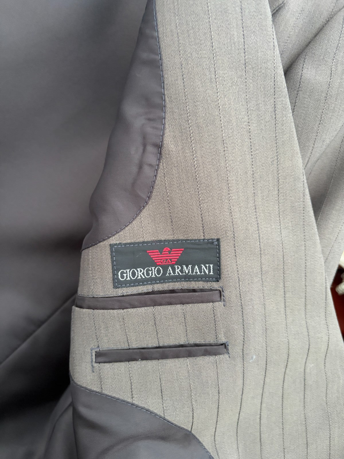 Vintage Giorgio Armani Grey Pinstripe Double Breasted Blazer Jacket Mens