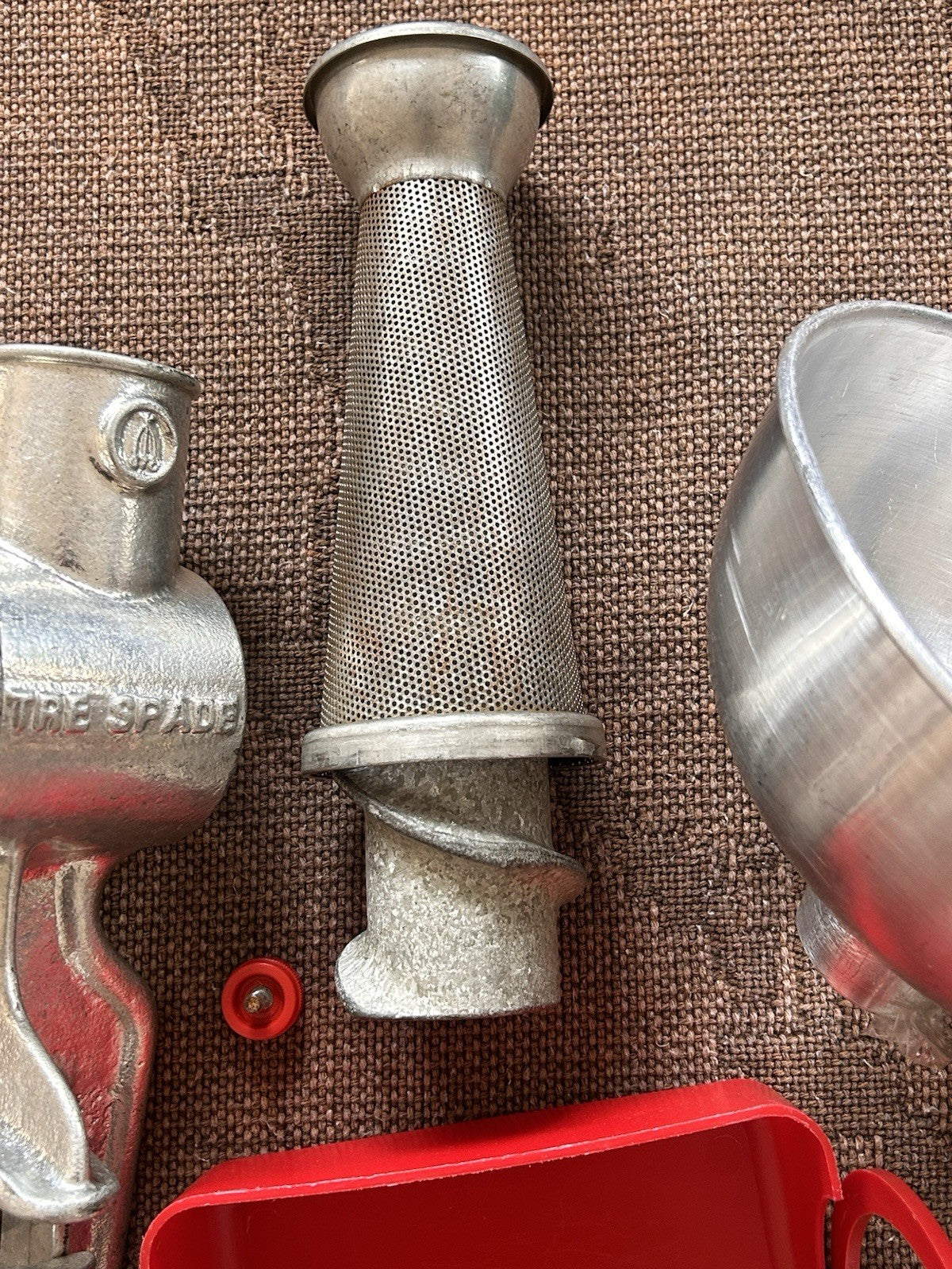 Tre Spade Hand Crank Food Mill Grinder w/ 2 Funnels Vintage Kitchen Italy