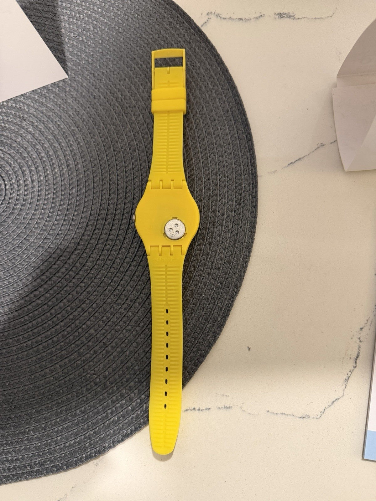 Swatch SUOJ702 Sunlight Yellow Rainbow Strap Swiss Watch Day Date Working