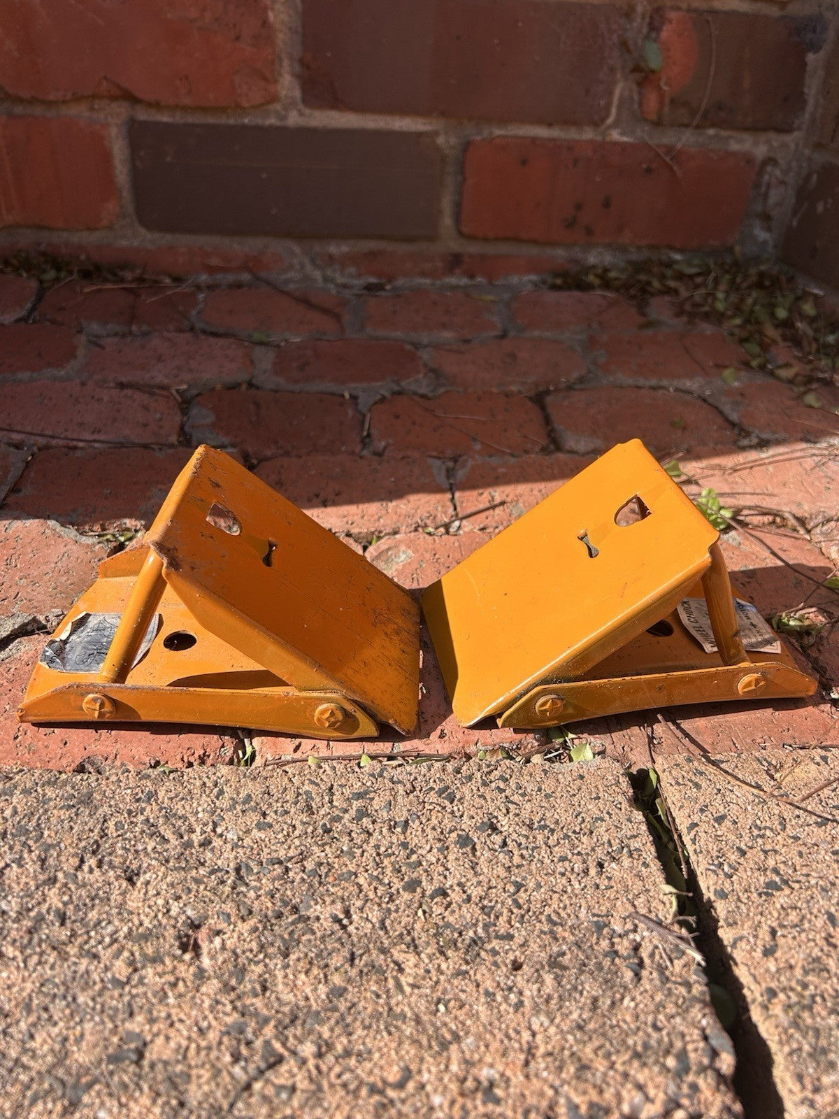 Vintage Nissan Folding Wheel Chocks Pair Metal Automotive Garage Tool