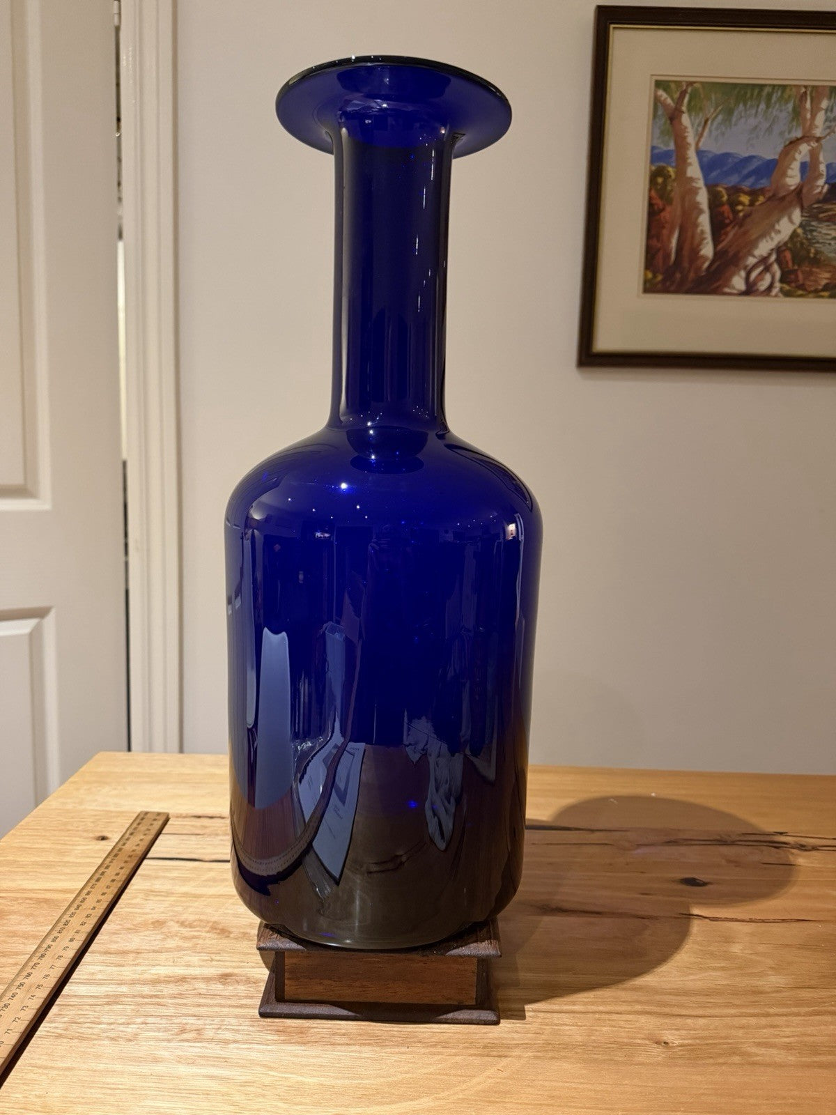 Holmegaard Gulvvase Otto Brauer Cobalt Blue Glass Floor Vase 52cm Denmark