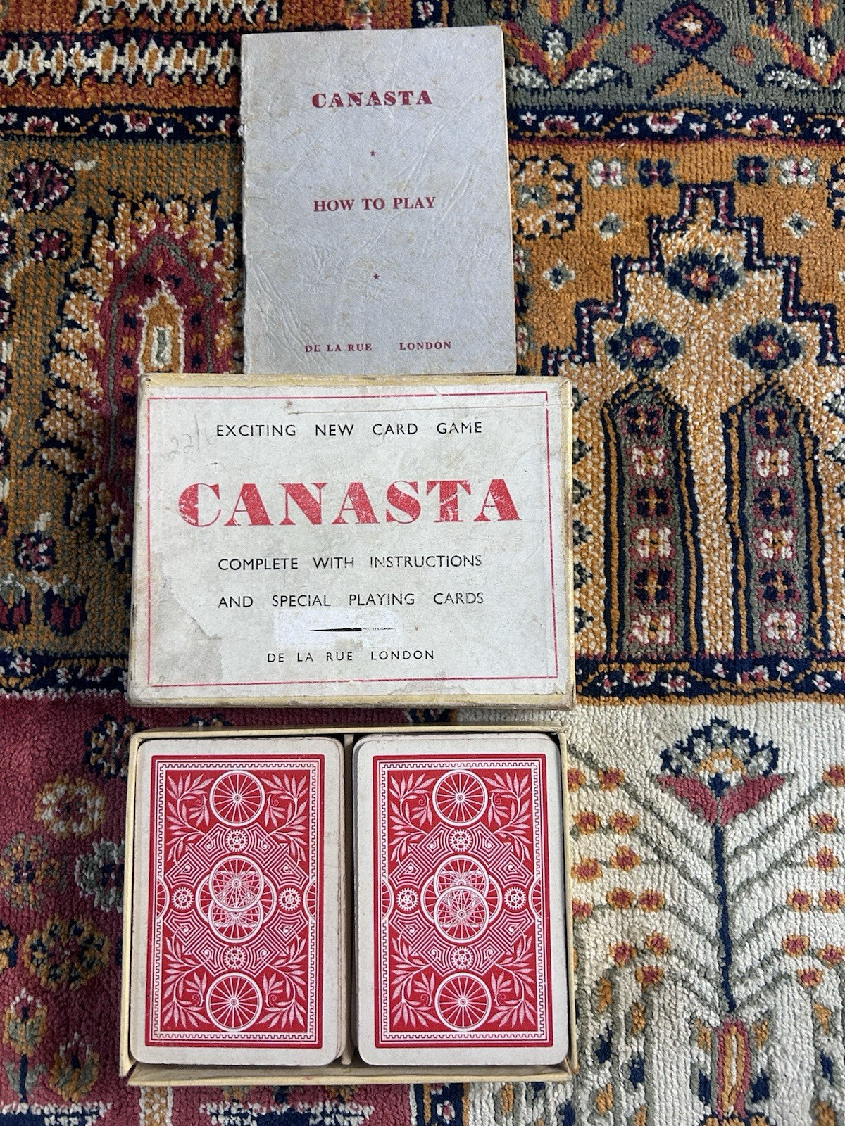 Vintage De La Rue Canasta Card Game w/ 2 Decks & Instructions c1950s London