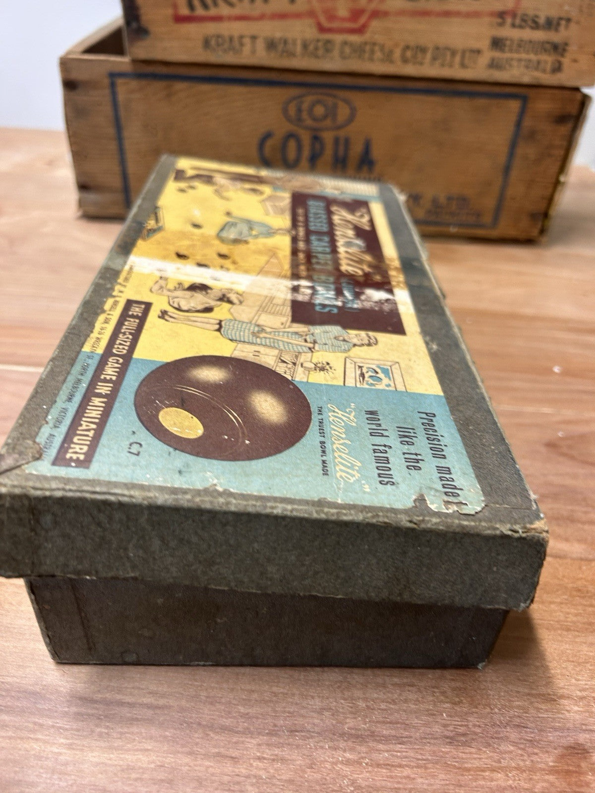 Vintage Henselite Junior Biassed Carpet Bowls Set in Box Melbourne Australia