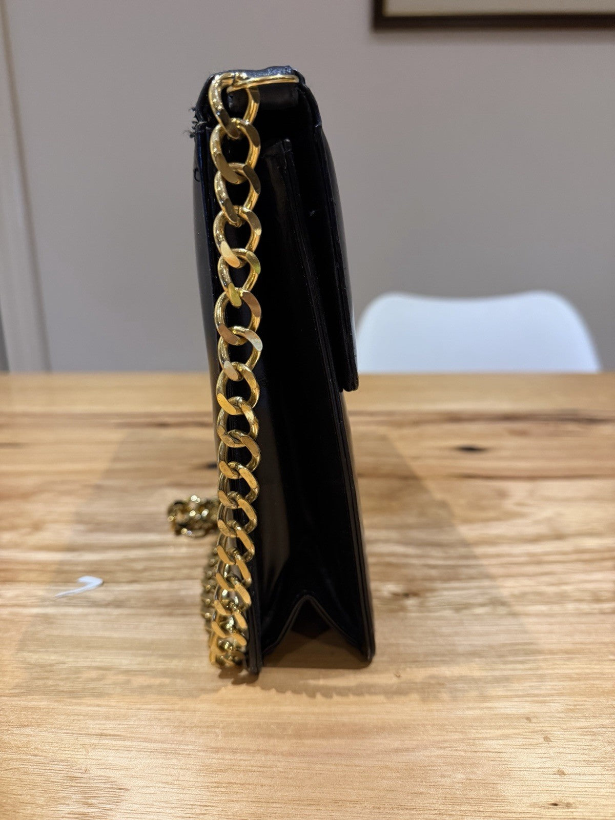Vintage 1960s Cartner London Melbourne Handmade Black Hide Handbag Gold Chain