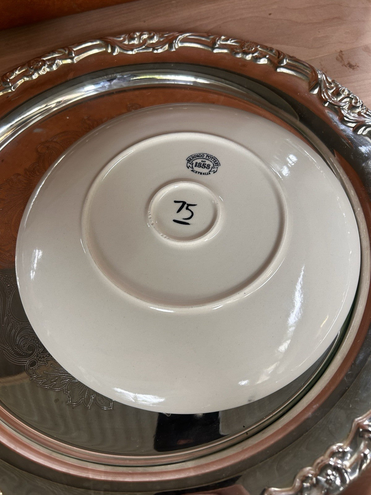 Bendigo Pottery Hand Painted Plates x2 Signed 75 – Pink Check Floral - 22cm