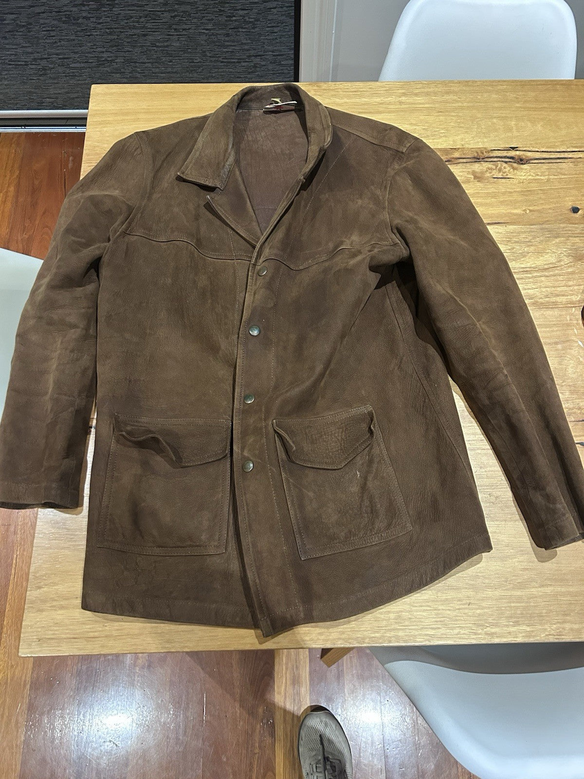 RM Williams Leather Drover Coat Size L Vintage 1980s Unlined Aussie Made
