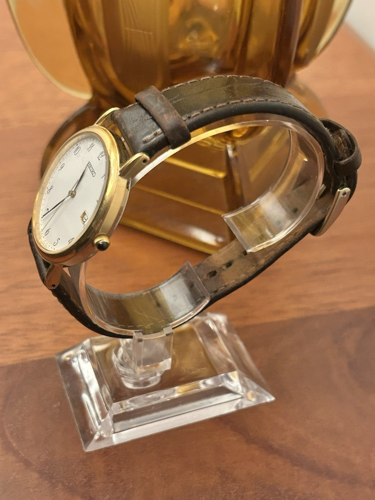 Vintage Seiko Quartz Mens Dress Watch Date 7N32-0C10 Japan Gold Tone 1990s