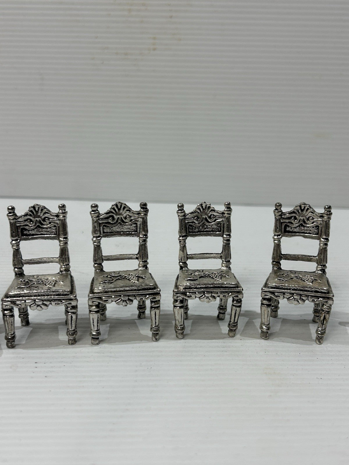 Miniature Pewter Chairs Set of 15 Vintage Dollhouse Furniture China Made