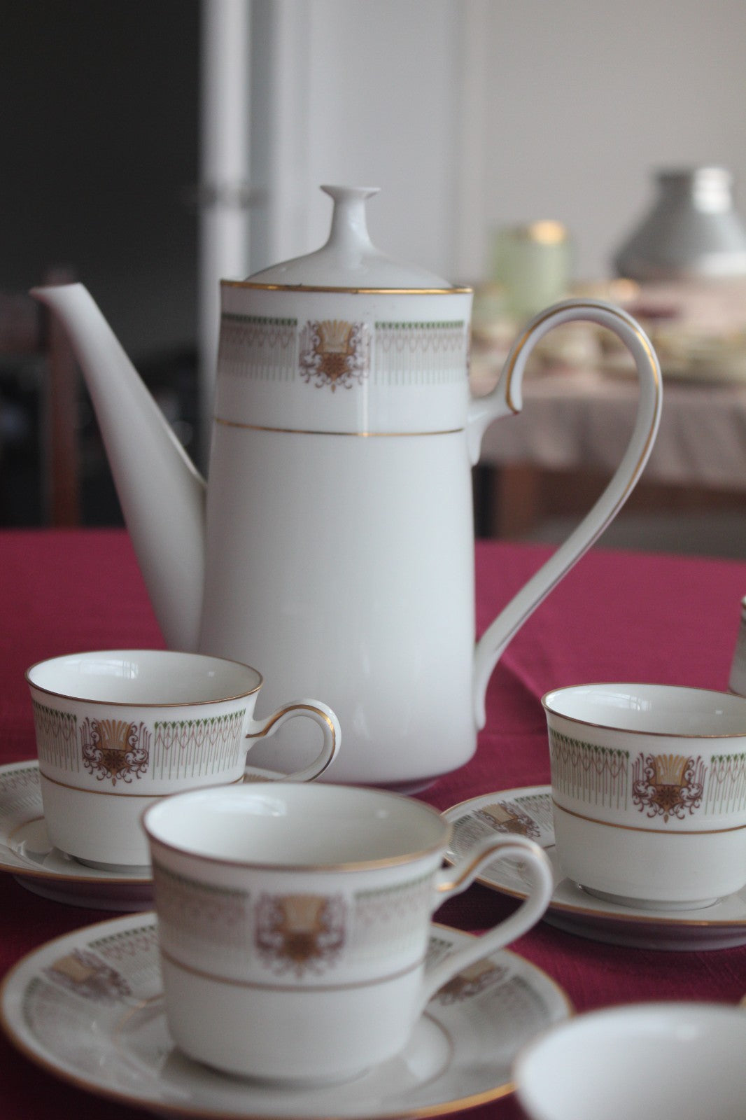 Noritake Chesterfield 7090 Coffee Service – 6 Cups Saucers Pot Sugar Japan