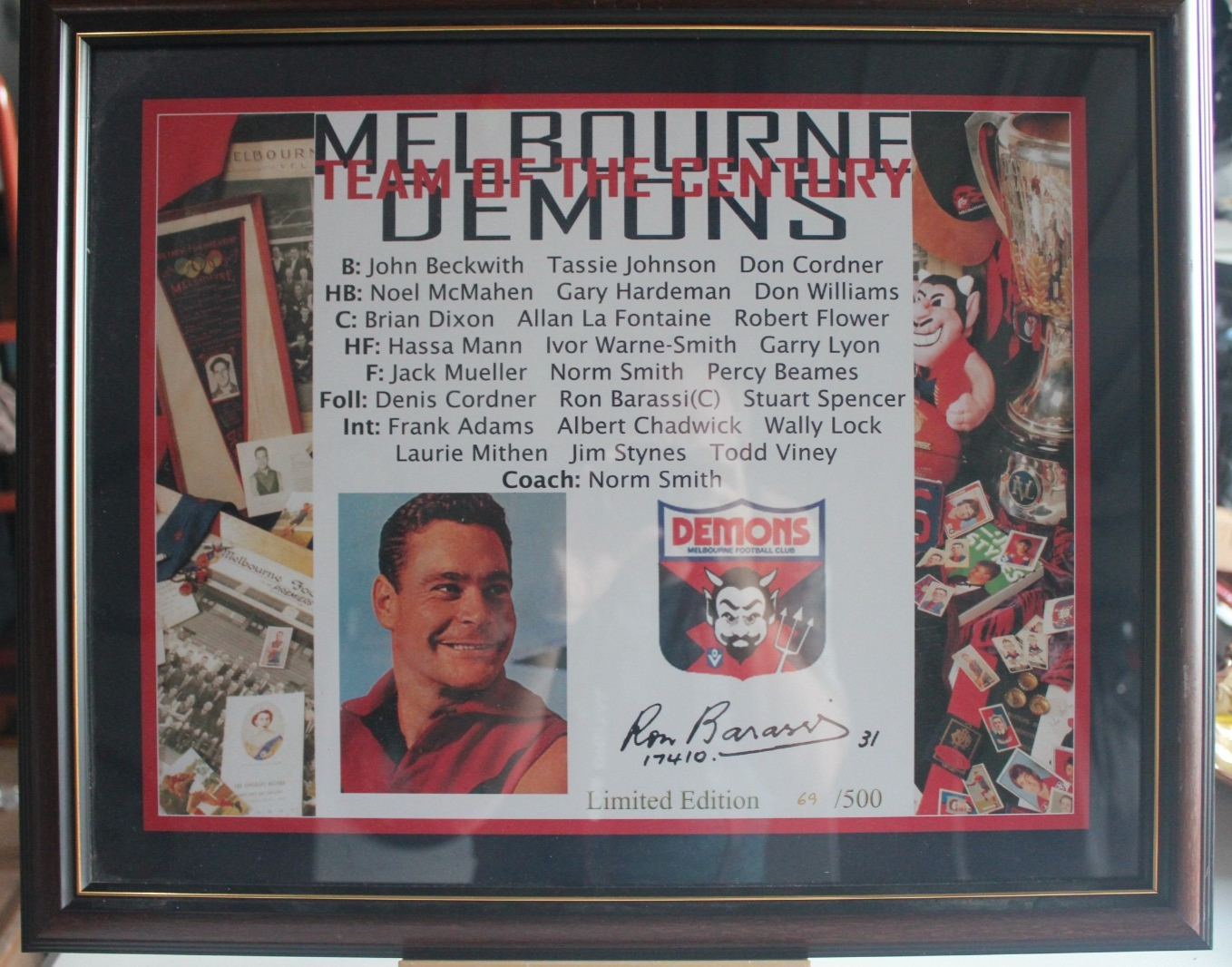 Ron Barassi Signed AFL Limited Edition Print Framed 69/500 Dated 2010
