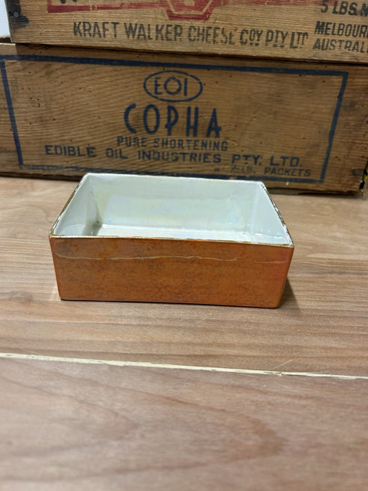 Early Carlton Ware W & R Rectangular Dish 1920s Orange Lustre England 12 × 8 cm