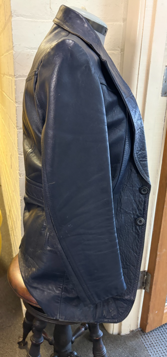 Vintage Parréll Australia Navy Blue Genuine Leather Blazer Jacket Size 38