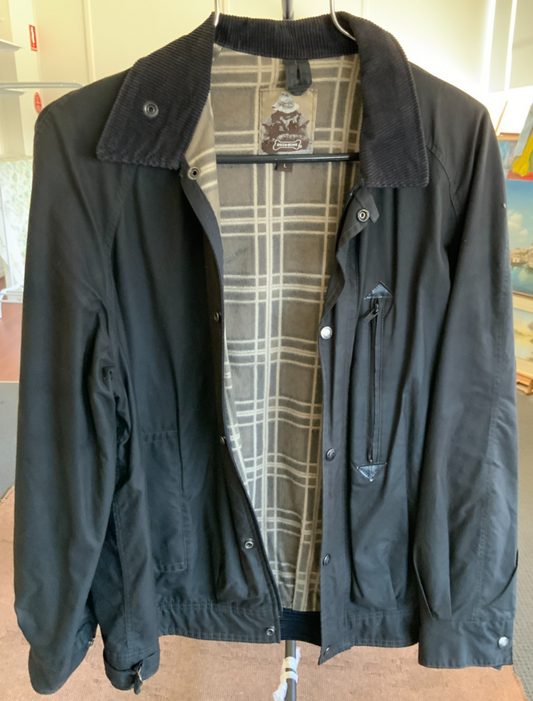 Vintage Driza-Bone Waxed Cotton Jacket – Plaid Lining – Size L – Made in Austral