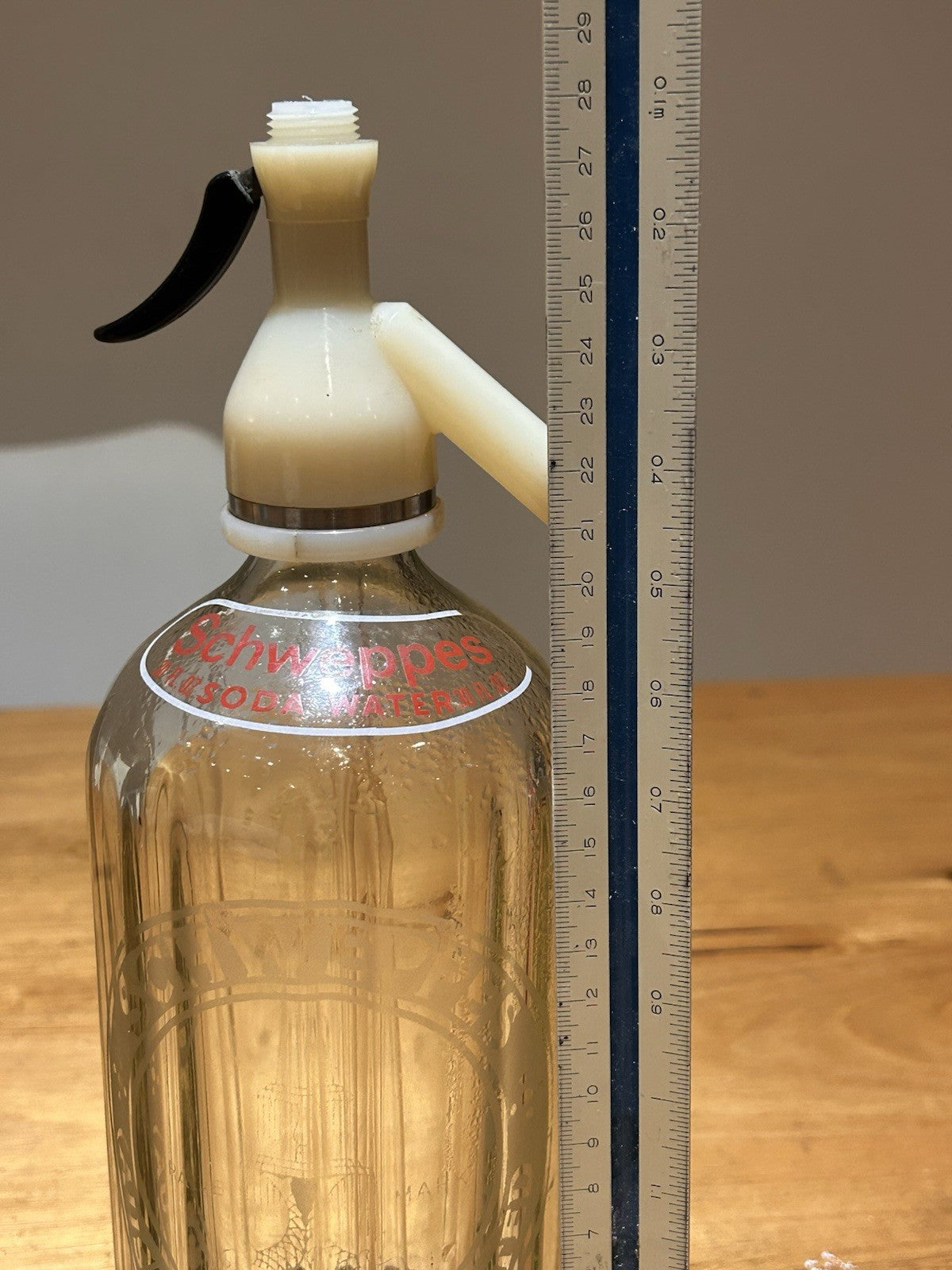 Pair of Schweppes Soda Siphons 1950s Bakelite Tops Cream & Black Levers