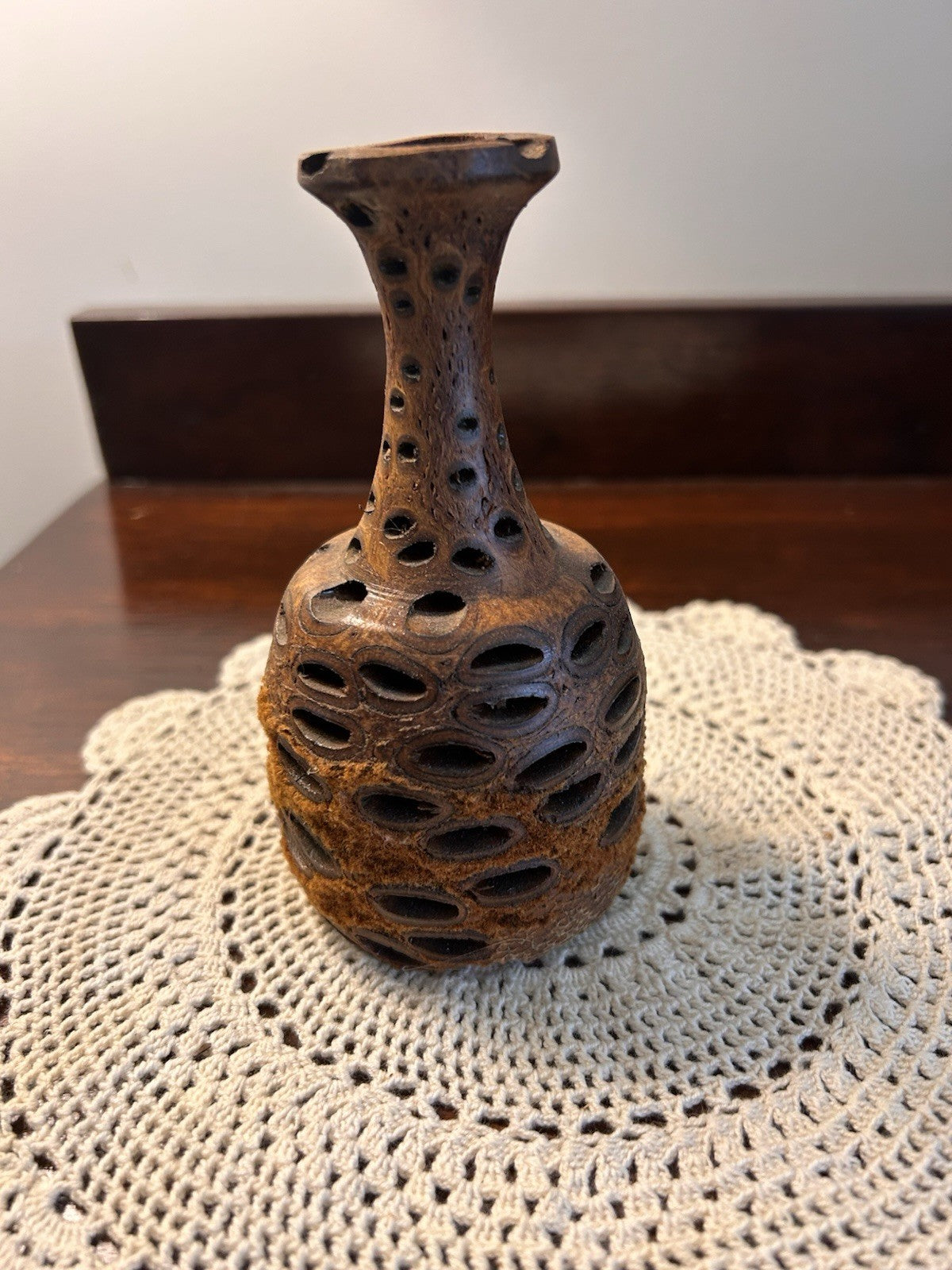 Australian Banksia Pod Wooden Vase Hand-Turned Carved 13cm Native Timber