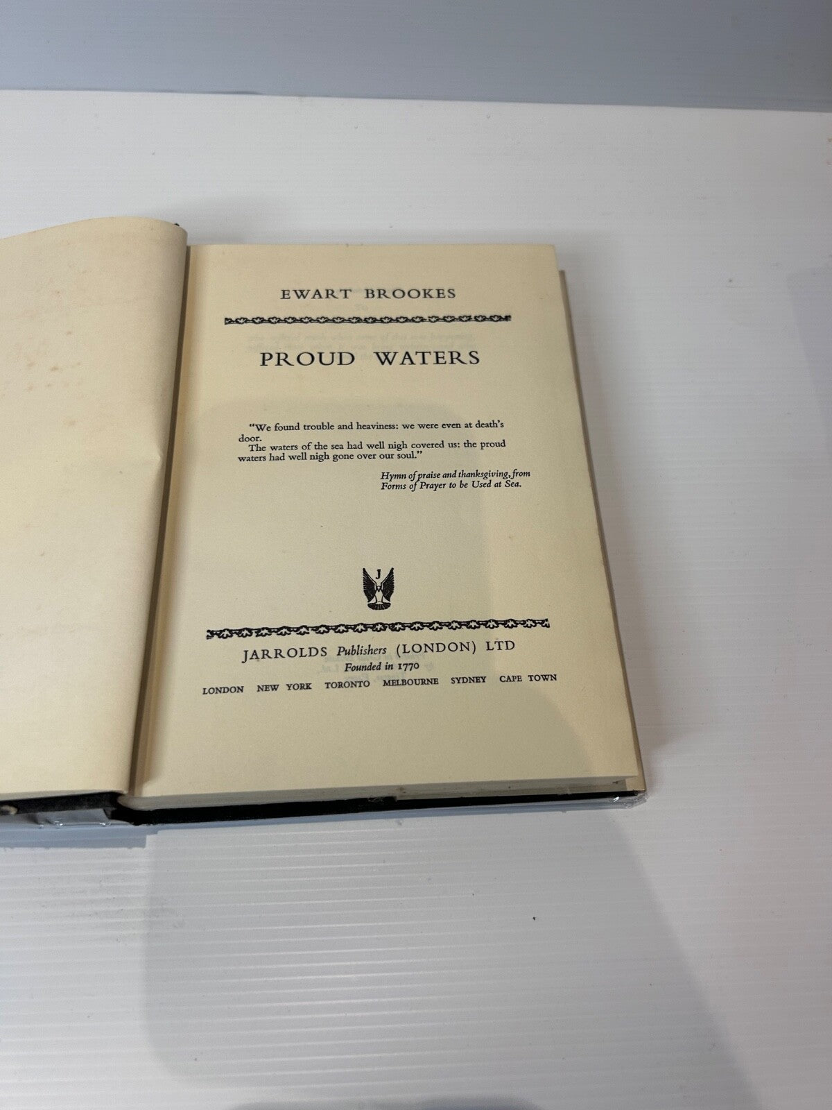 Proud Waters Ewart Brookes 1st Ed 1954 HC DJ Jarrolds WWII Naval Novel