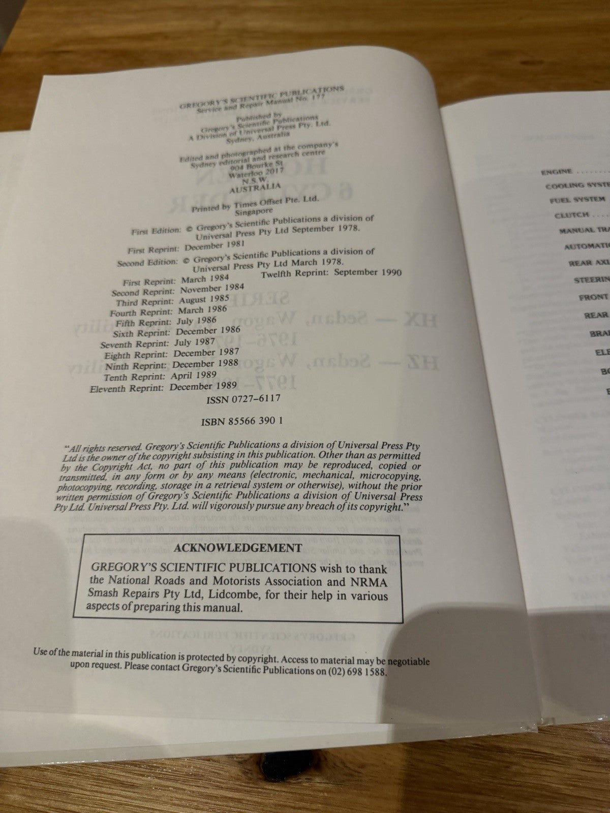 Gregory’s Holden HX HZ 6 Cyl Service Repair Manual No 177 1976-1980 Vintage