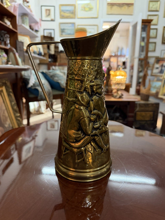 Vintage Peerage Adel England Brass Jug Pitcher Embossed Tavern Scene 26cm